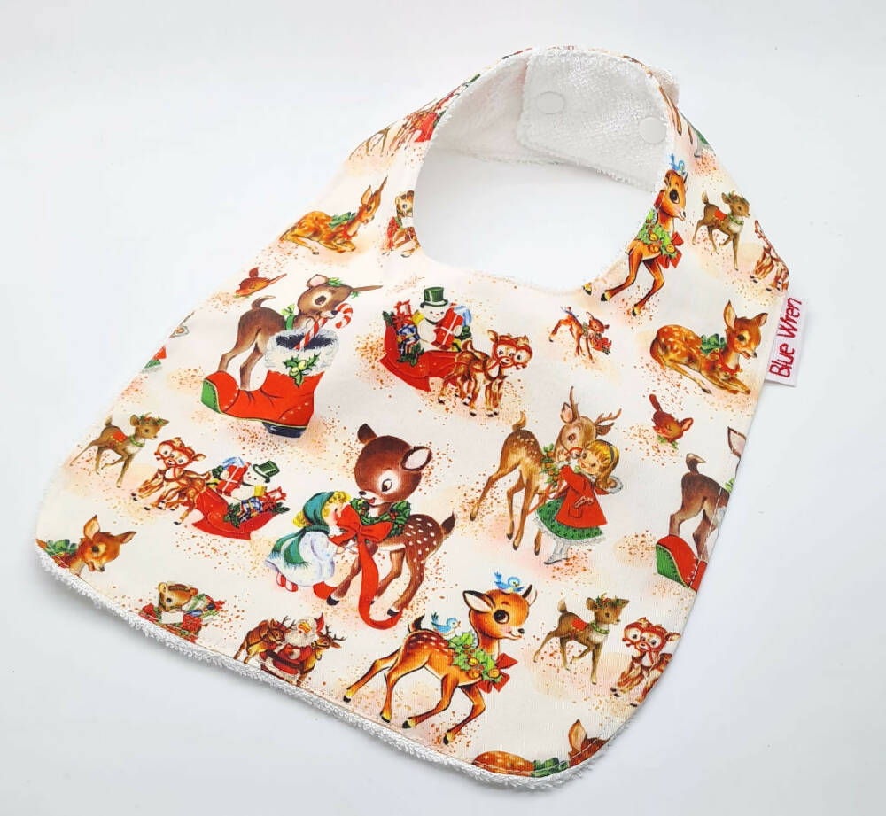 Christmas in July Baby Bib Reindeer Cotton Fabric