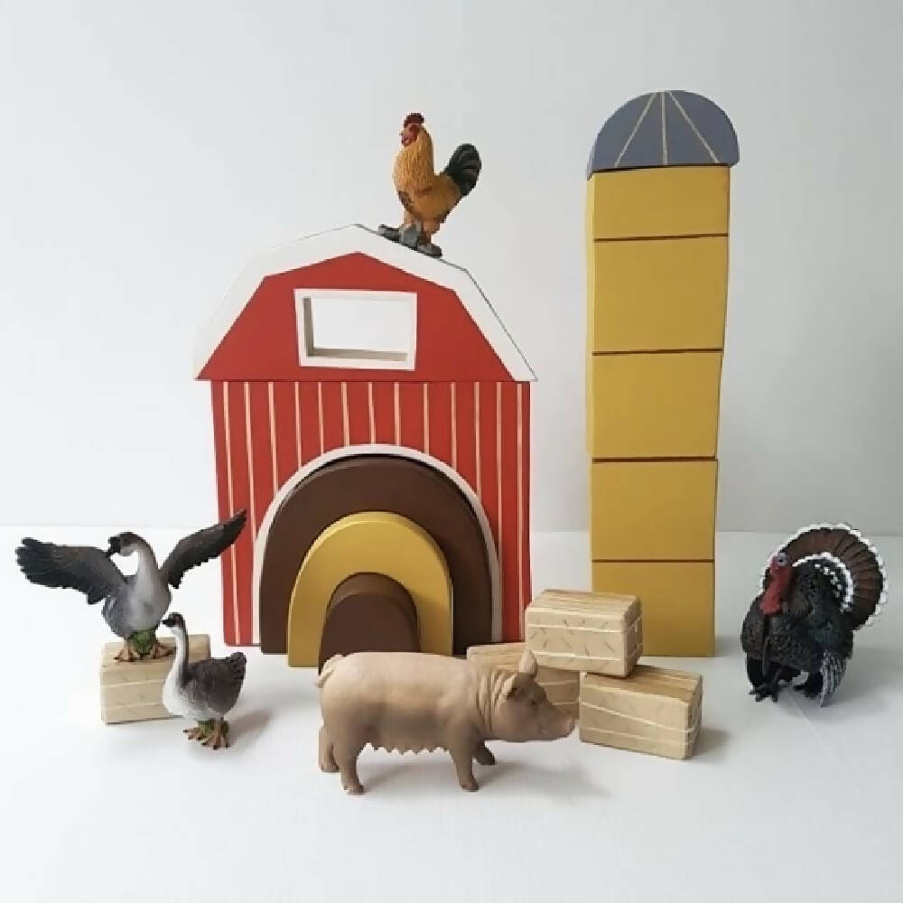 Wooden stacking barn puzzle