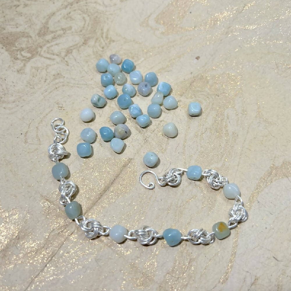 Amour | Silver handmade chain and amazonite bracelet