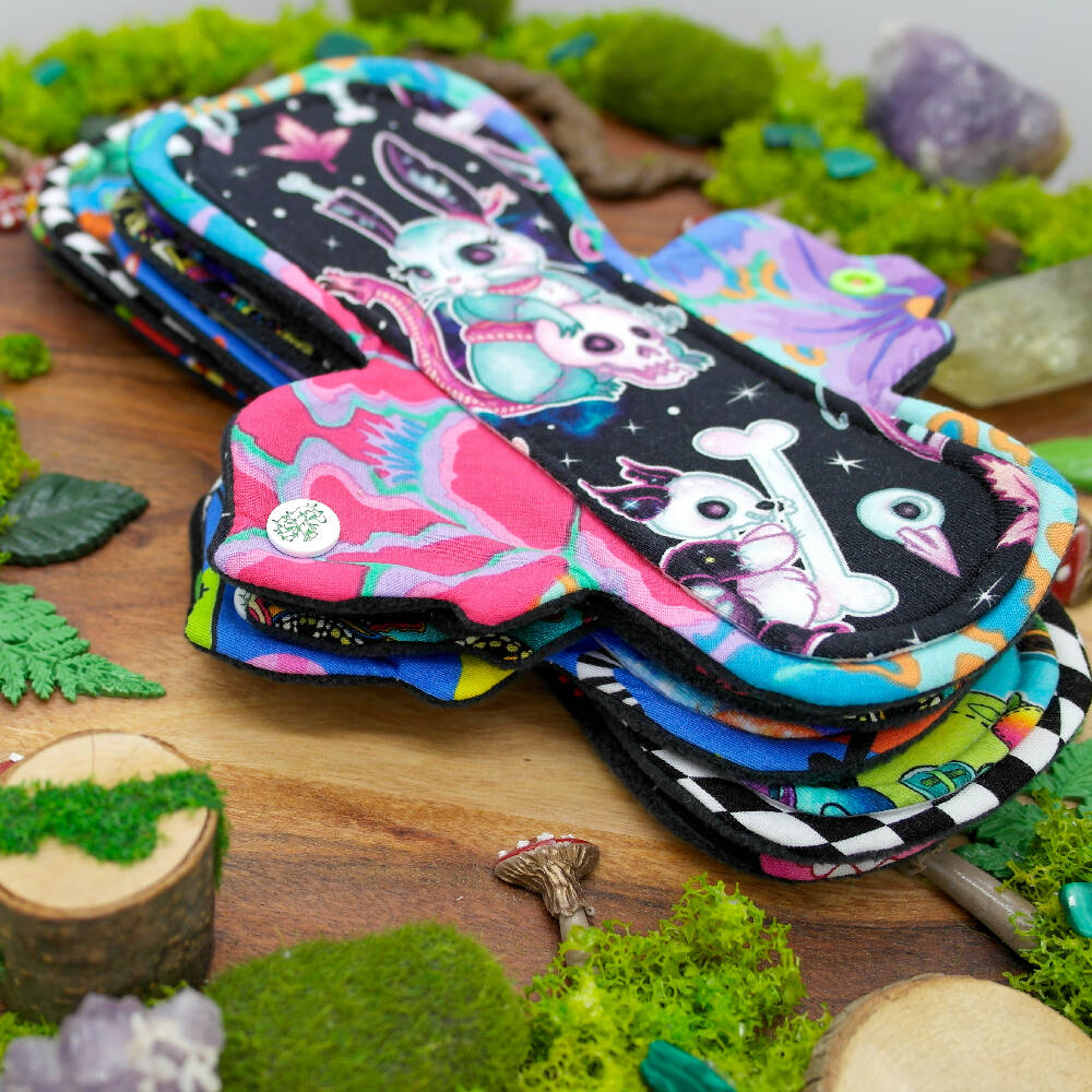Dig the flow reusables cloth pad australian handmade ecofriendly sustainable period product made with the leak freak flutter pattern