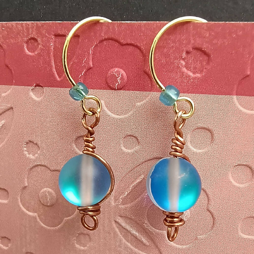 'Aqua Aura' Copper Wire-Wrap Earrings