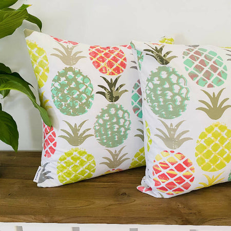 Set of two Pineapple Crush Cotton Cushions backed with Linen fabric
