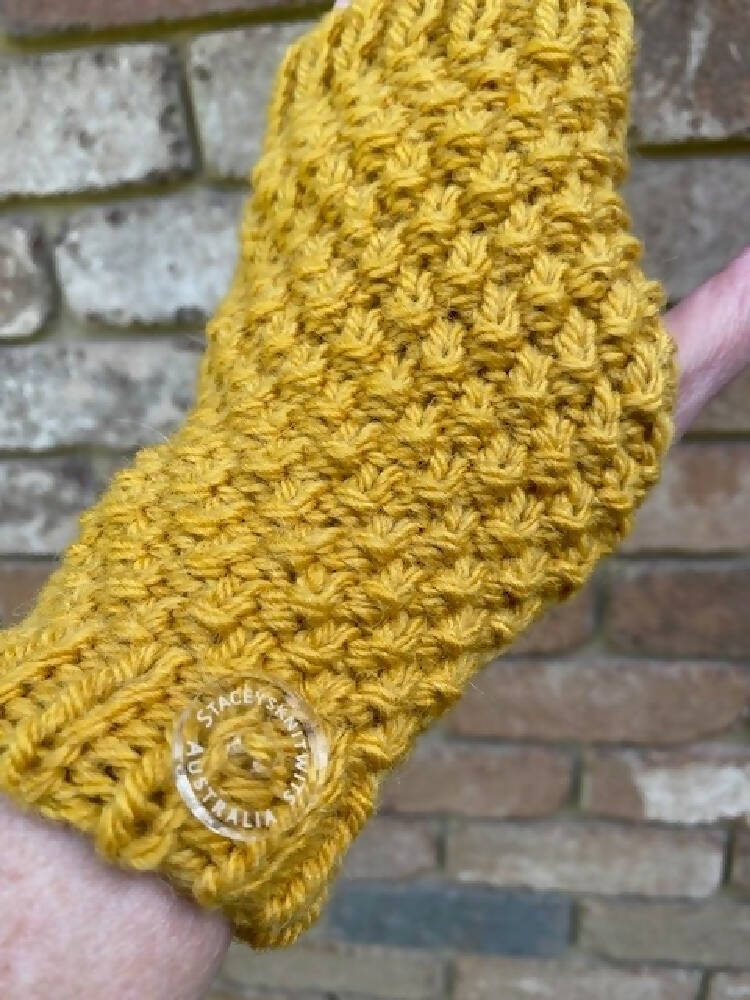 Staceysknitwits Hand Knitted Mustard Alpaca Handwarmers 006