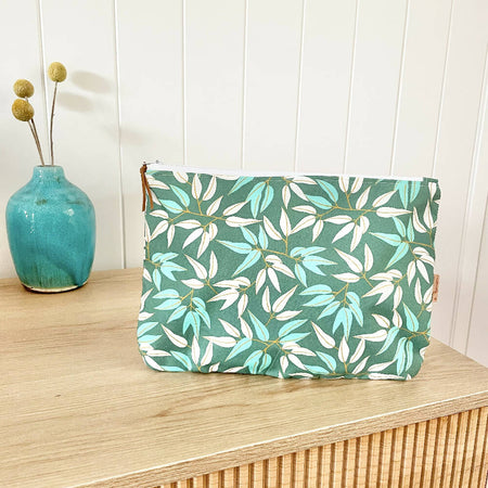 Large Zipper Pouch-Gum Leaves Green