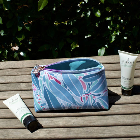 Mini Cosmetic Pouch - Blue Green Gum Leaves (Synthetic Leather)