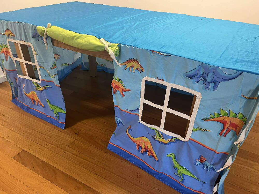 Handmade Fabric Table Cubby - Bright Dinosaur Print 180 x 100cm