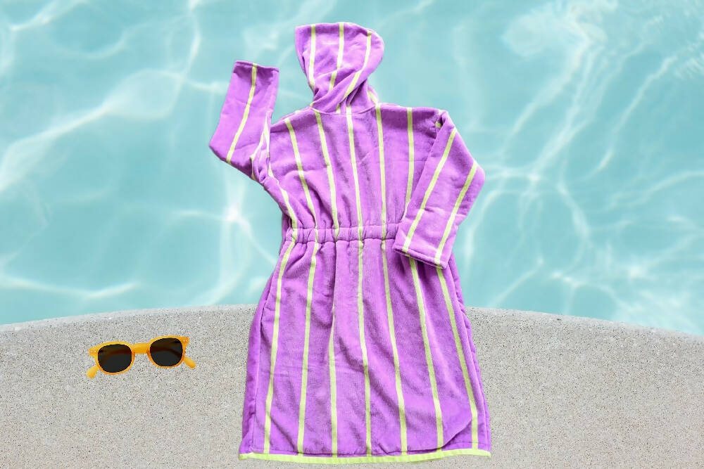 Girls Swim Robe, Lavender Stripe, Size 10