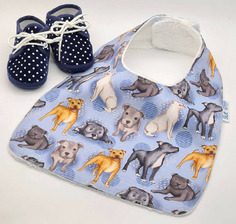Baby Toddler Feeder Bib Gift Staffy Dogs Cotton Fabric