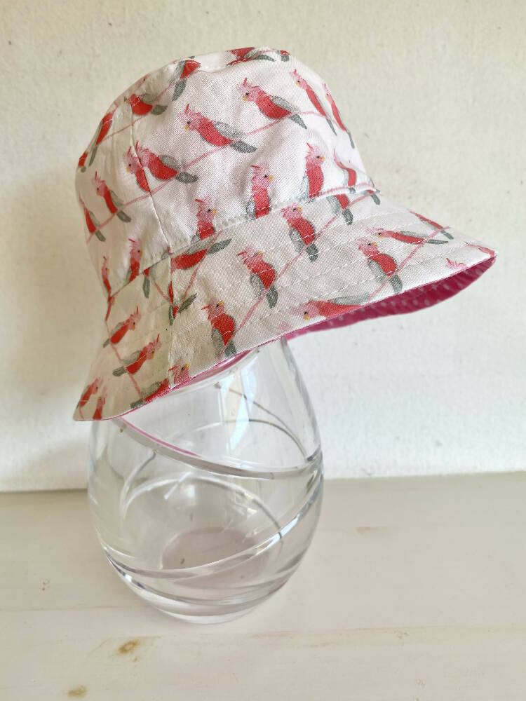 Summer hat in sweet galah fabric