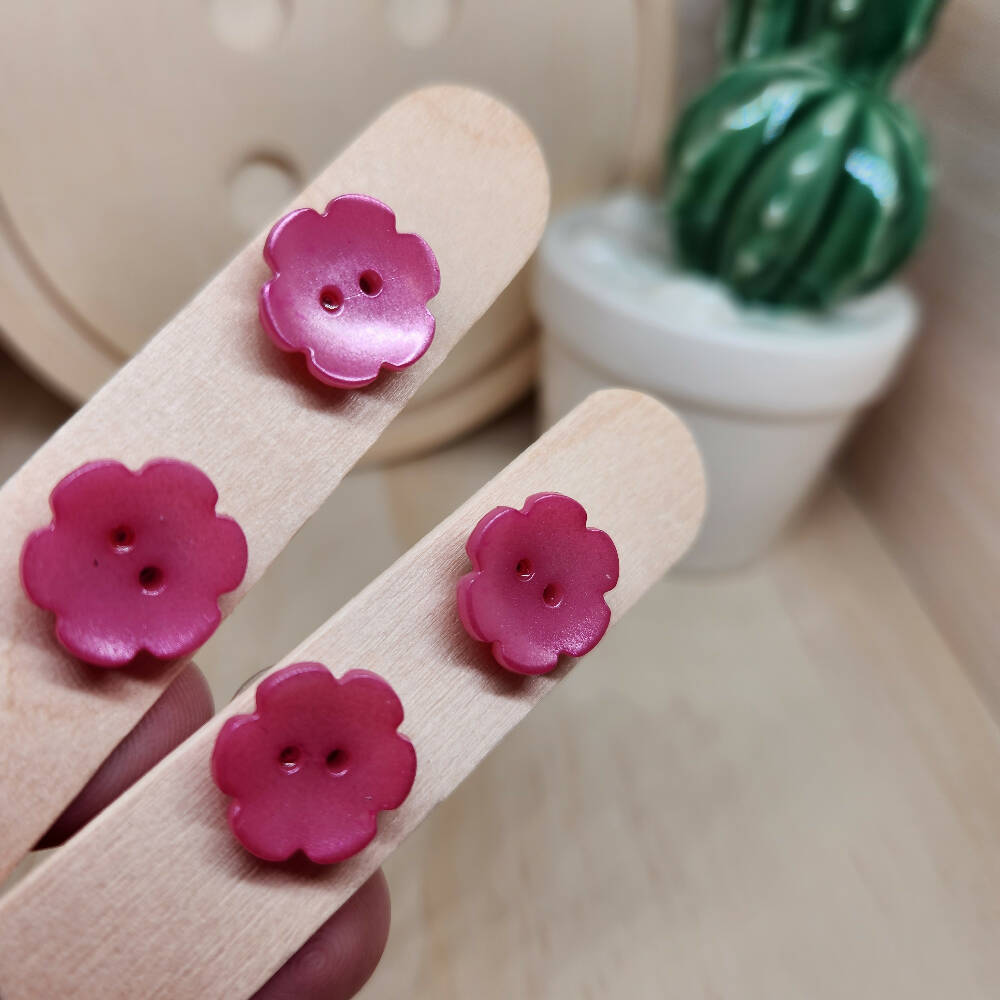 Stud Earrings Buttons Flower Pink (2)