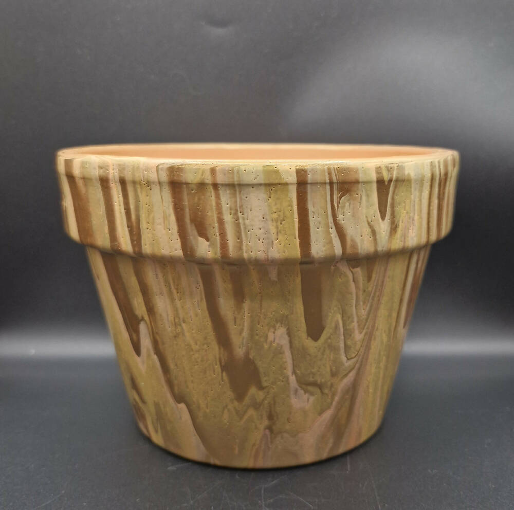 Hand Painted Terracotta Pot 15cm Golden Acrylic Pour