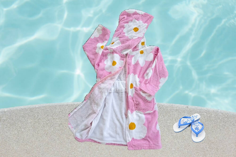 Girls Swim Robe, Pink Flower, Sizes 1, 2, 3