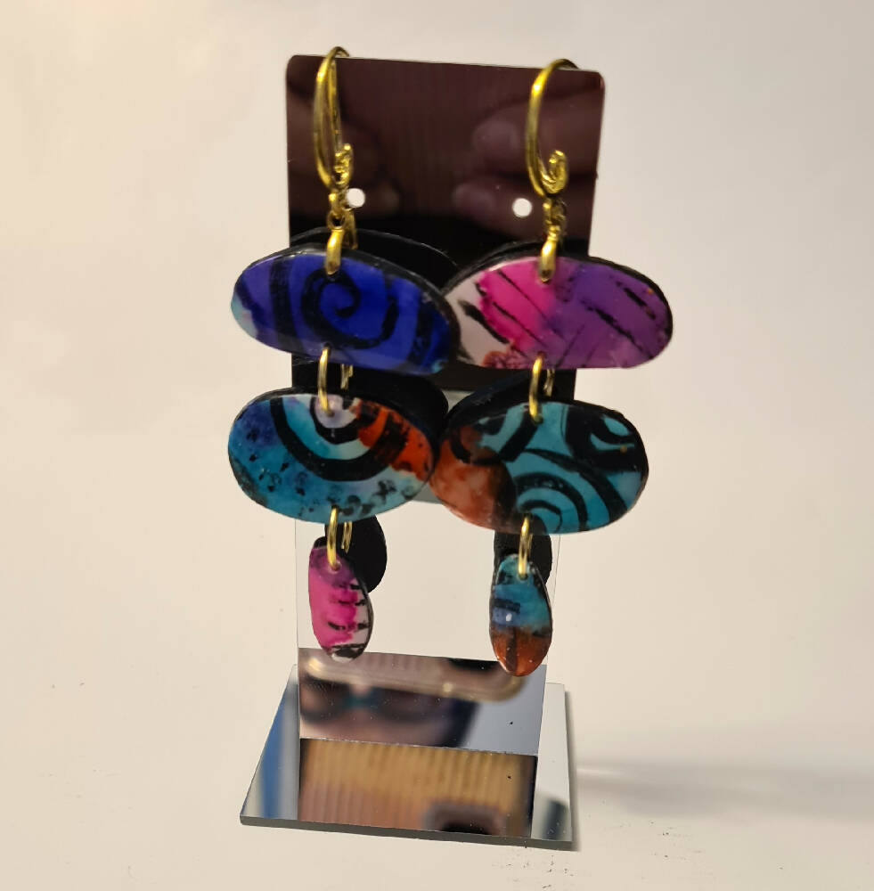 Colourful 3 dangle earrings