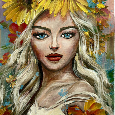 Sunflower Grace, original painting, signed , framed 40x50cm