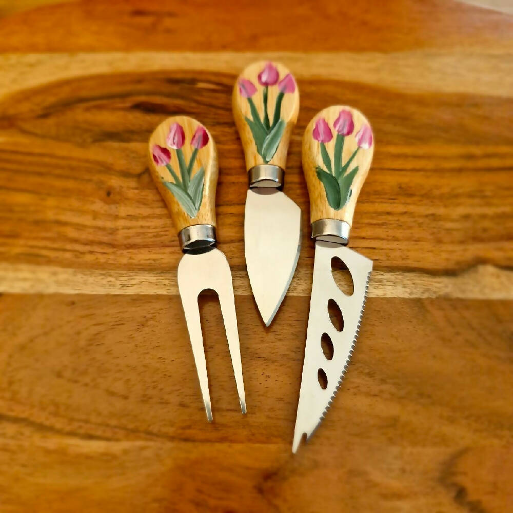 Cheese knives set of 3 pink tulip