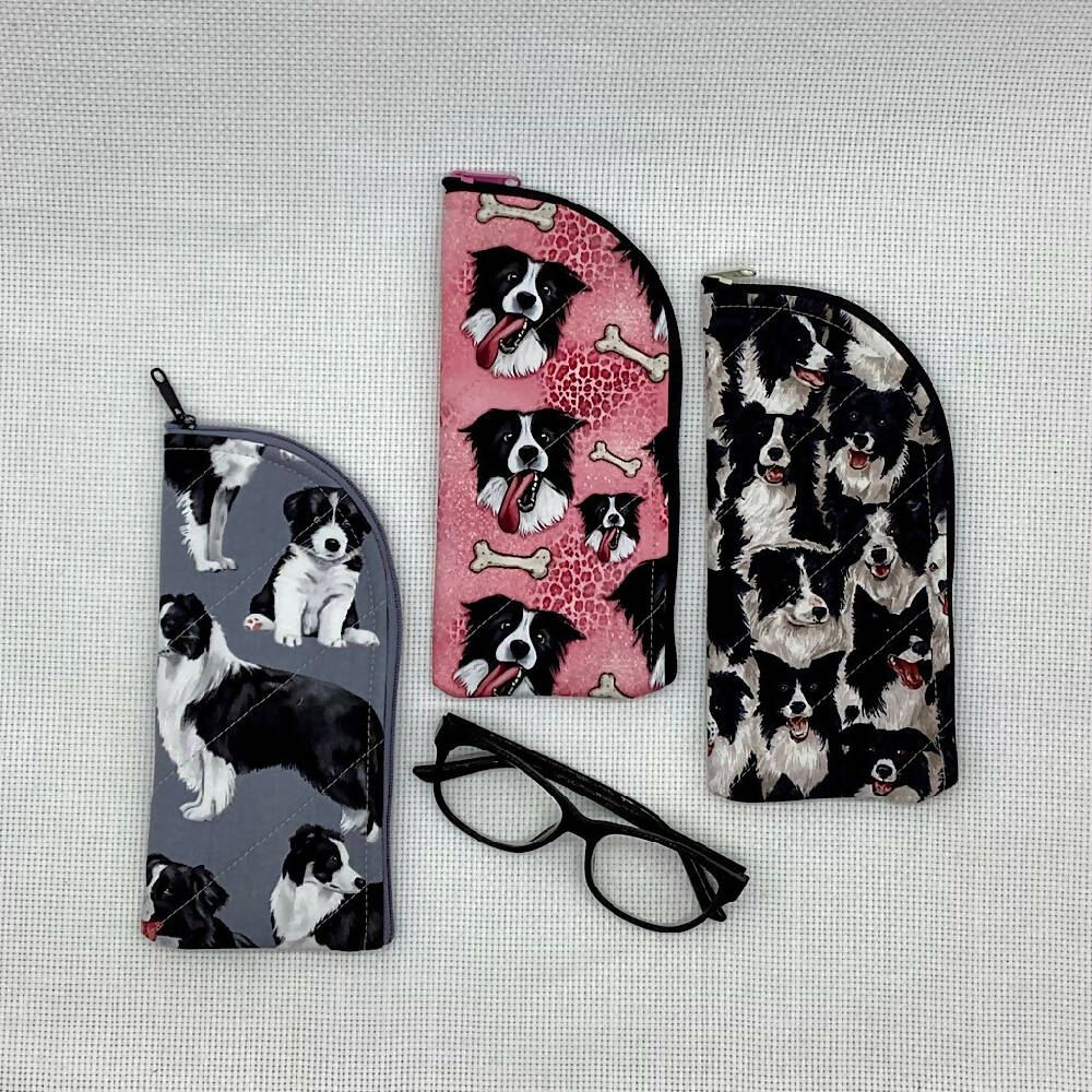 Border Collie Dogs glasses case for sunglasses, reading, spectacles - 3 designs.