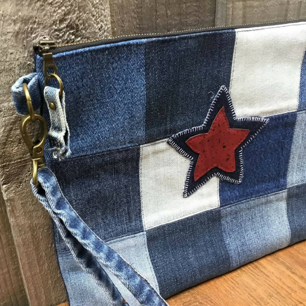 Large Upcycled Denim Clutch – Star