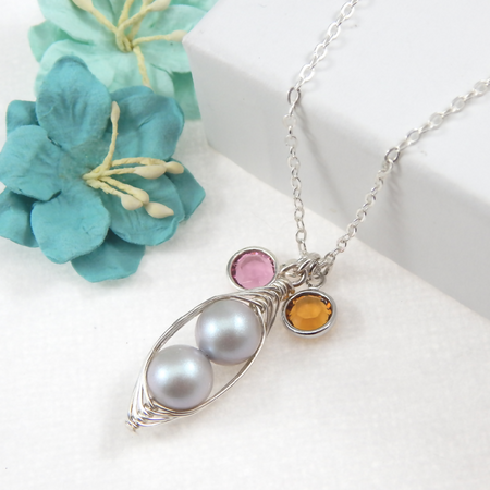Personalized Birthstone Two Peas In A Pod Necklace