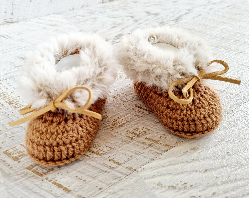 Baby Booties Fluffy Caramel Newborn Crochet Knit Shoes Sock