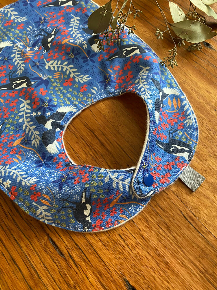bib - blue magpies / organic cotton hemp fleecy / baby toddler