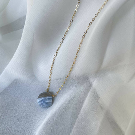 14K Gold filled stripe blue opal necklace
