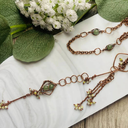 Green Adventurine & Opalite Gemstone Lariat Necklace