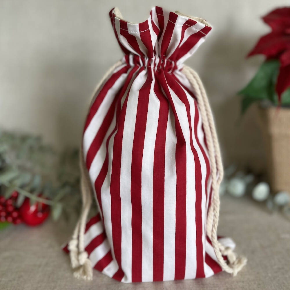 Christmas Reusable Fabric Gift Bag - Red Stripe