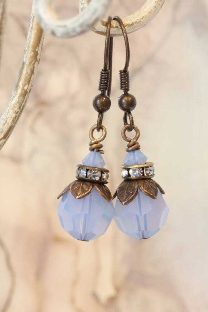 Swarovski Crystal and Brass Earrings Air Blue Opal