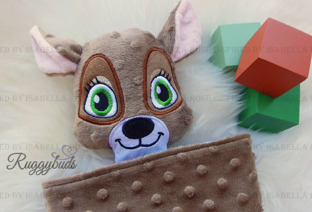 Baby comforter, Embroidered name, Deer themed Ruggybud, Made to order