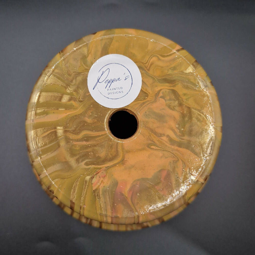 Hand Painted Terracotta Pot 15cm Golden Acrylic Pour