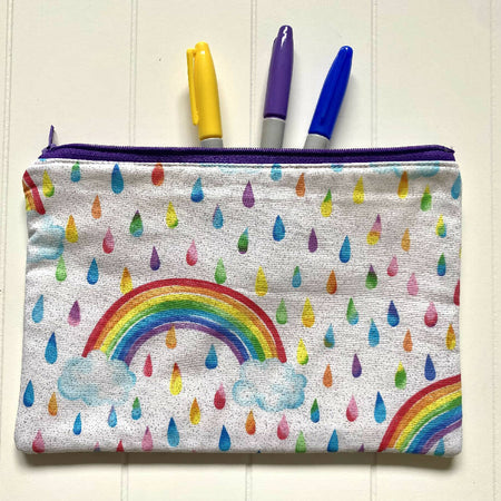 White sparkly rainbows pencil case