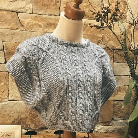 Handknitted Light Blue Aran Cable Pullover Crop Top.