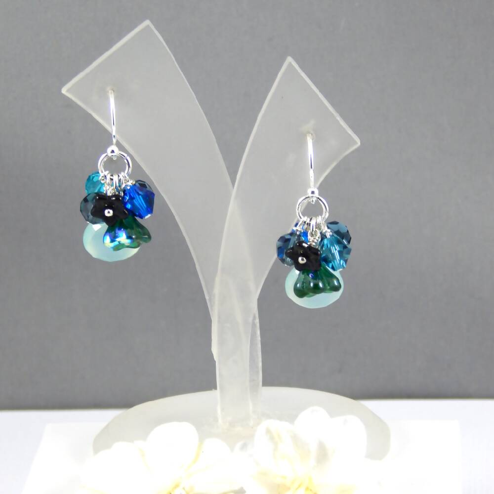 Blue Chalcedony Dangle Earrings Blue and Black Accents