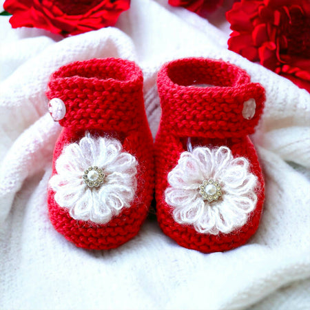 Knitted Baby Booties, Mary Jane Booties, Australian cotton