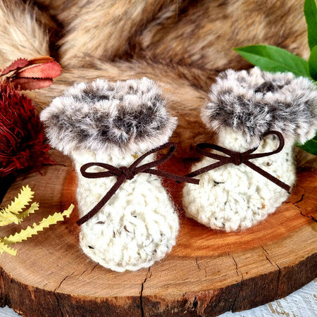 Baby Booties Fluffy Oatmeal Newborn Crochet Knit Shoes Sock