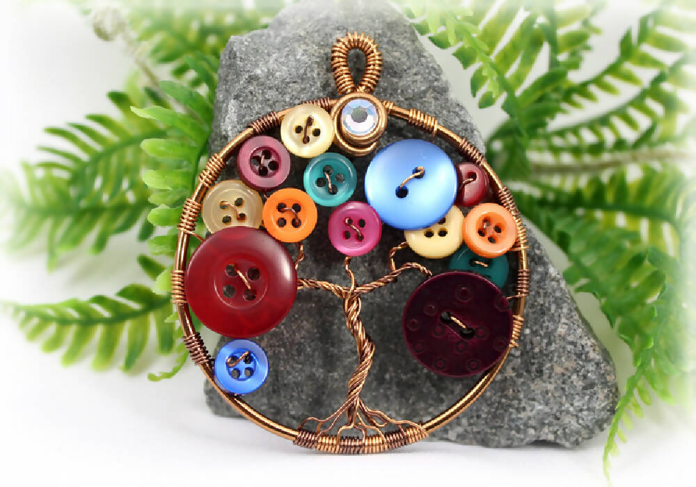 Tree of Life Button Tree Pendant