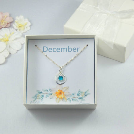 December Birth Flower and Birthstone Necklace on Gift Card