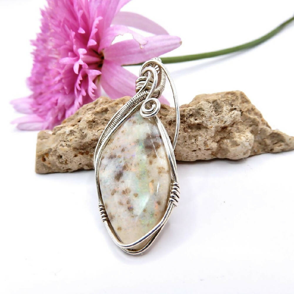 Boulder Opal pendant Sterling silver wire wrapped