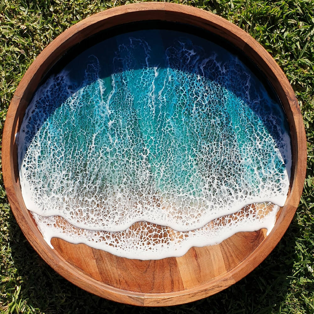 40cm Resin Art Acacia Serving Tray