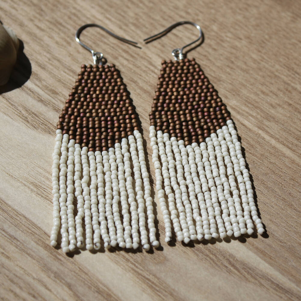 Beaded fringe earrings - Rustic brown