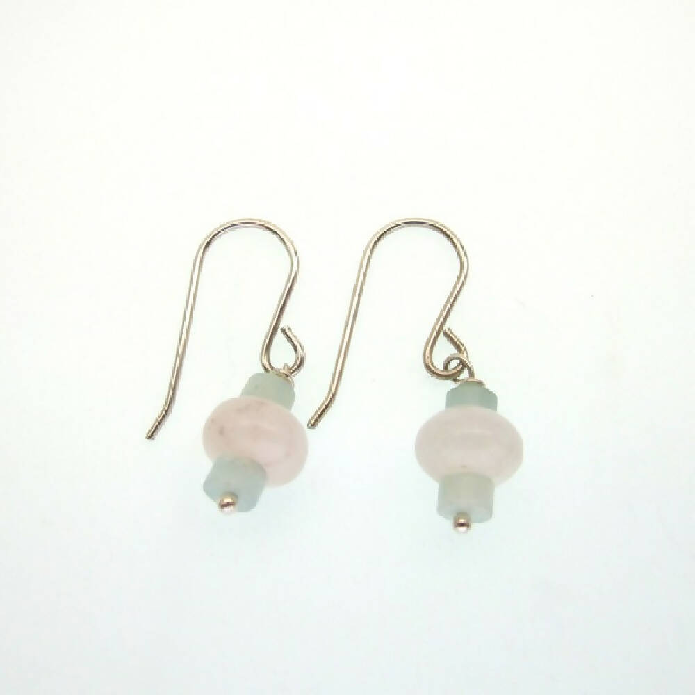 Rose quartz and amazonite beads sterling silver earrings 5
