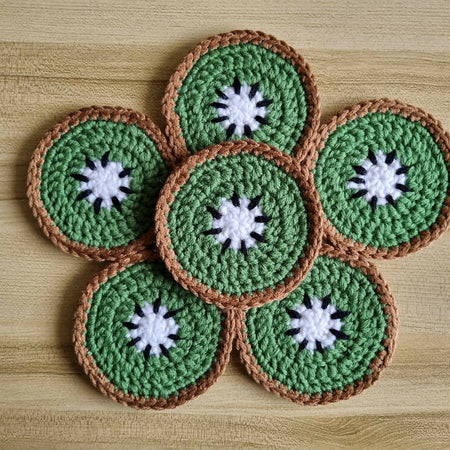 Crochet Kiwi Fruit Coasters (Set of 2. 4, or 6)