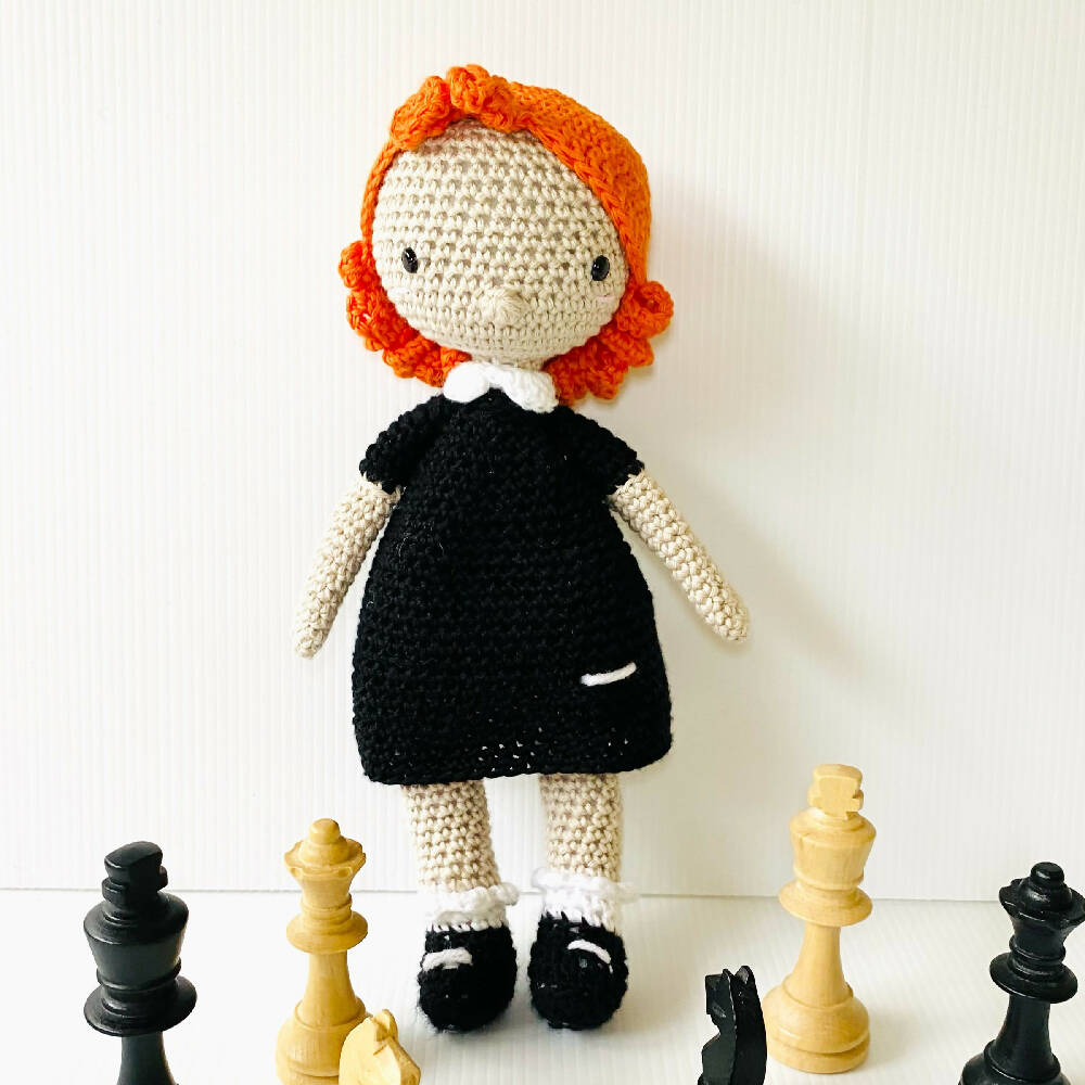 Beth Harmon hand made crochet doll
