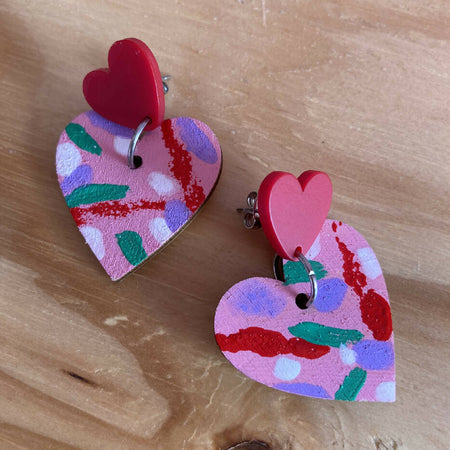 Pink Handpainted heart earrings