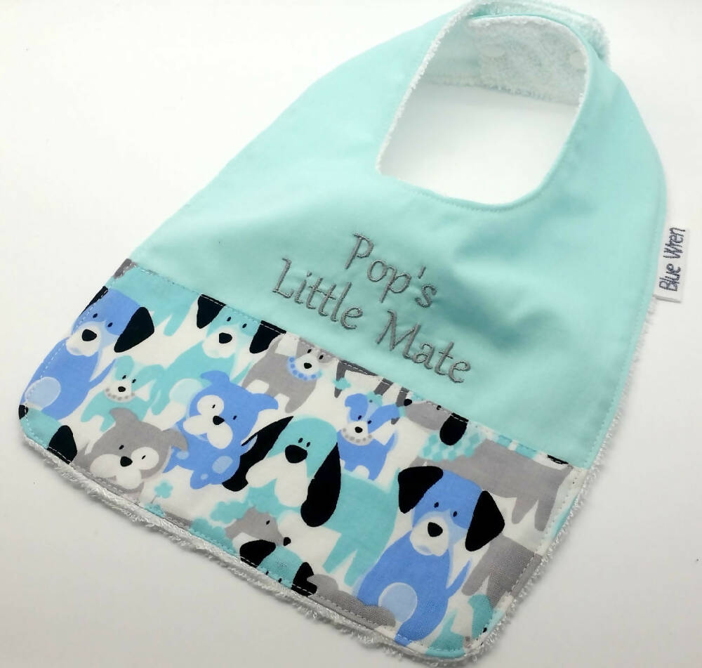 Personalised Baby Boy Bib Gift Puppy Fabric