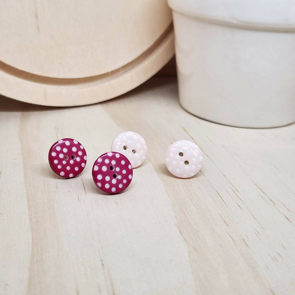 Stud Earrings Button Pink Spot A2B (6)