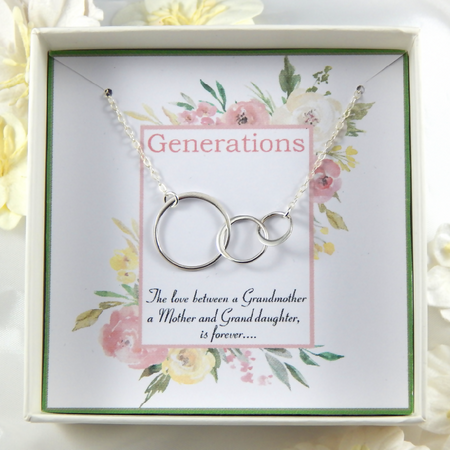 Grandma Necklace Gift, Three Generations Necklace