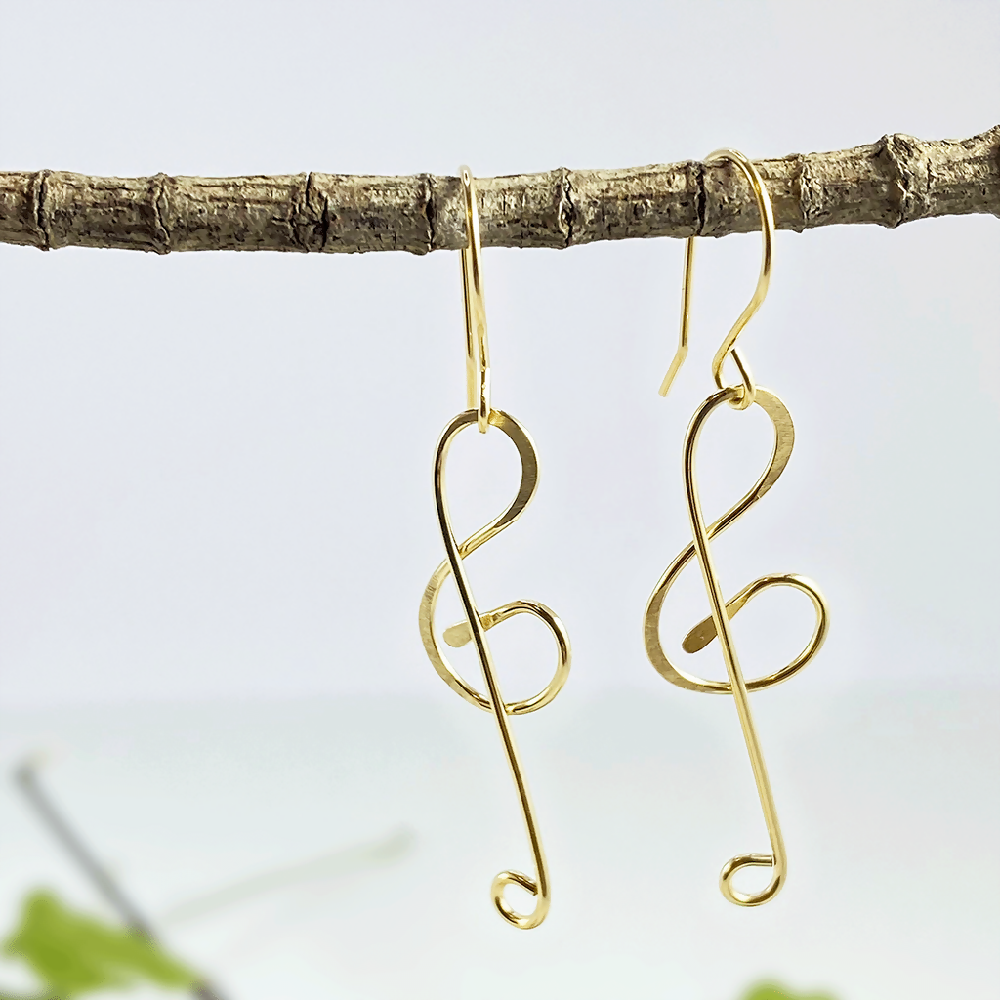 14K Gold Filled Treble Clef Dangle Earrings