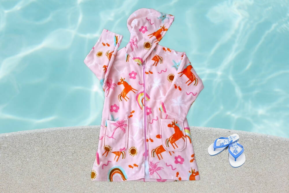 Girls Swim Robe, Pink Unicorn, Sizes 2, 3, 5