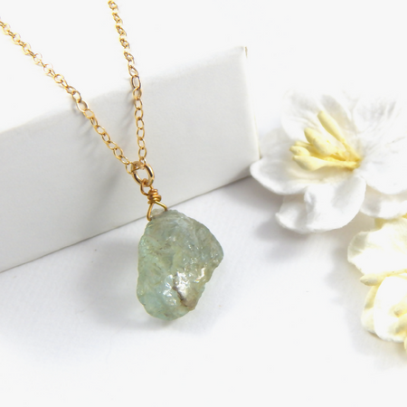 Aquamarine Necklace,Green Aquamarine Necklace,Rough Crystal Necklace,March Birthstone